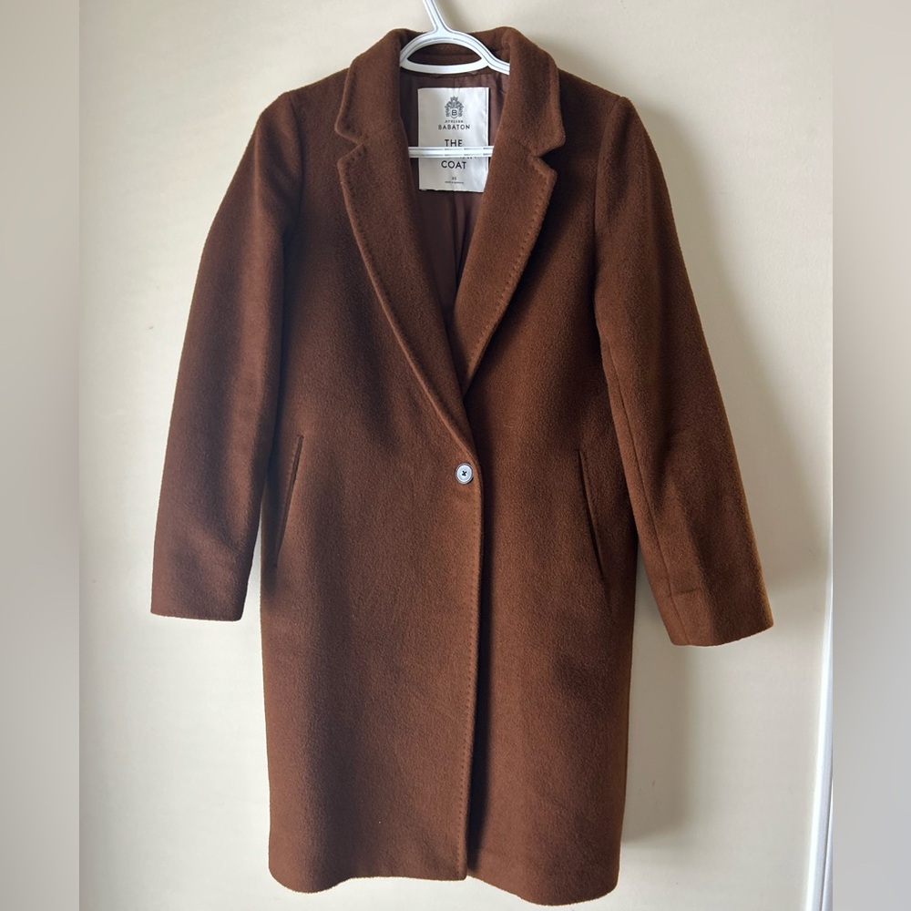 Babaton Stedman Chestnut Brown Wool-Blend Single-Button Trench Coat
